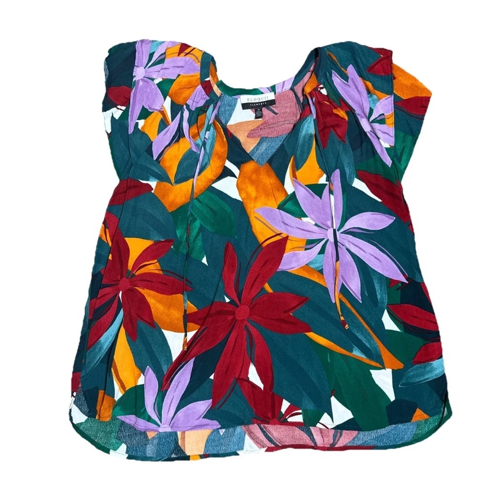 Eloquii Colorful Leaf Print Blouse